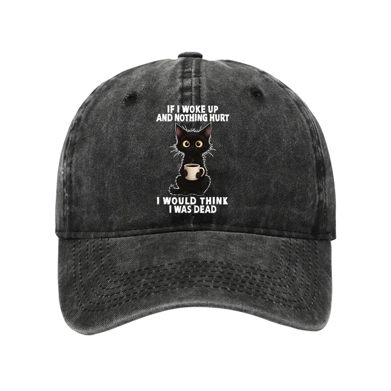 Tokyo-Tiger Funny Cute Black Cat And Coffee Meme Washed Cap