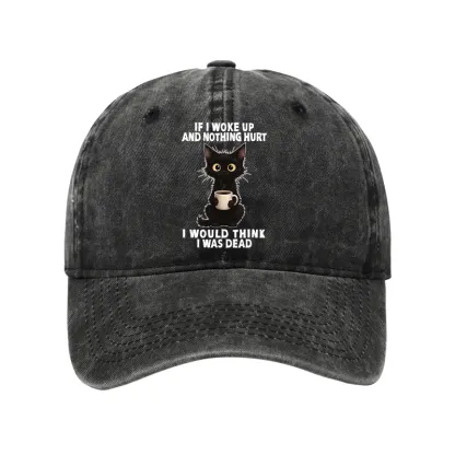 Tokyo-Tiger Funny Cute Black Cat And Coffee Meme Washed Cap