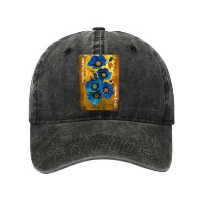 Tokyo-Tiger Shiny Blue Flower Warm Golden Background Washed Cap