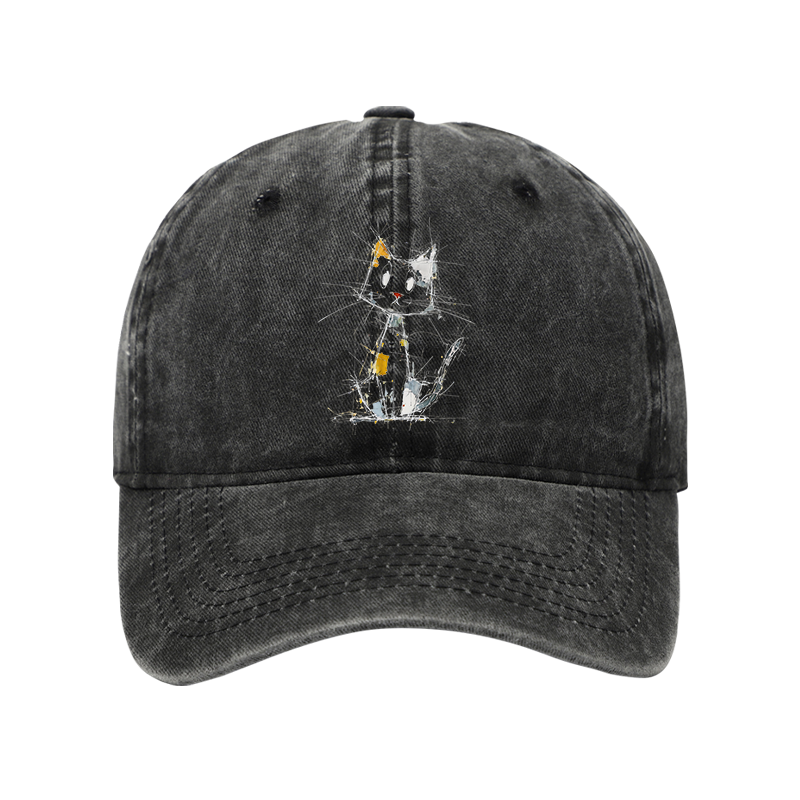 Tokyo-Tiger Minimal Splash Ink Cute Cat Washed Cap