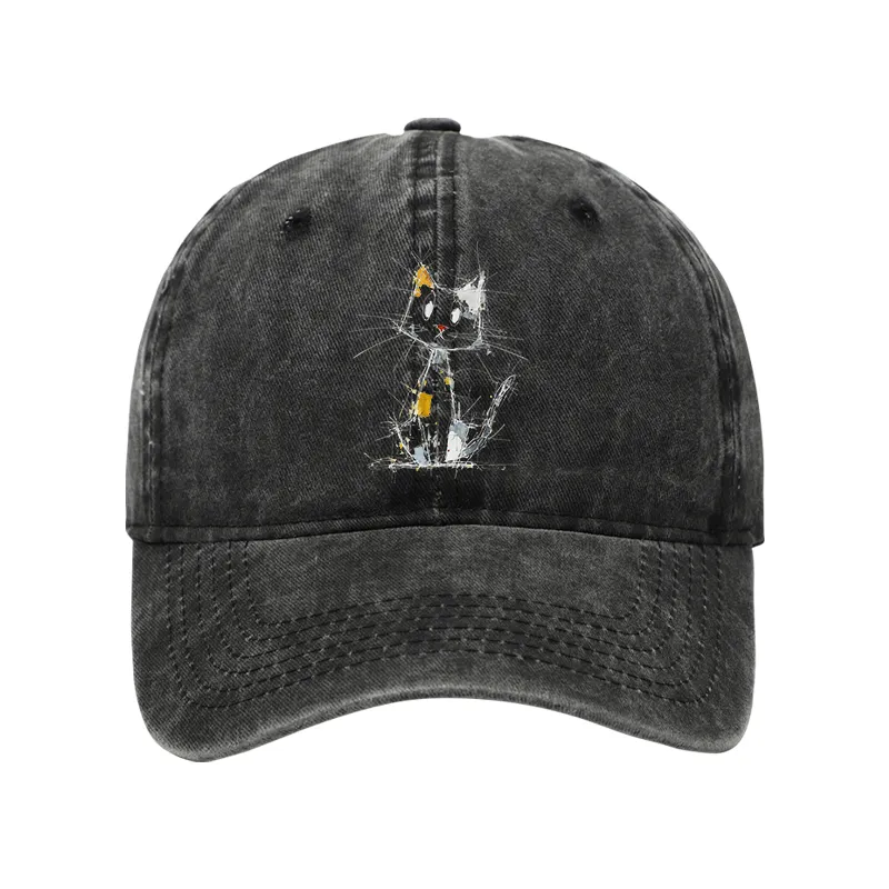 Tokyo-Tiger Minimal Splash Ink Cute Cat Washed Cap