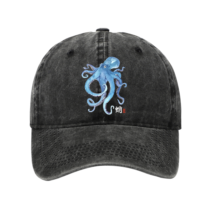 Tokyo-Tiger Watercolor Blue Octopus Washed Cap