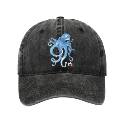Tokyo-Tiger Watercolor Blue Octopus Washed Cap