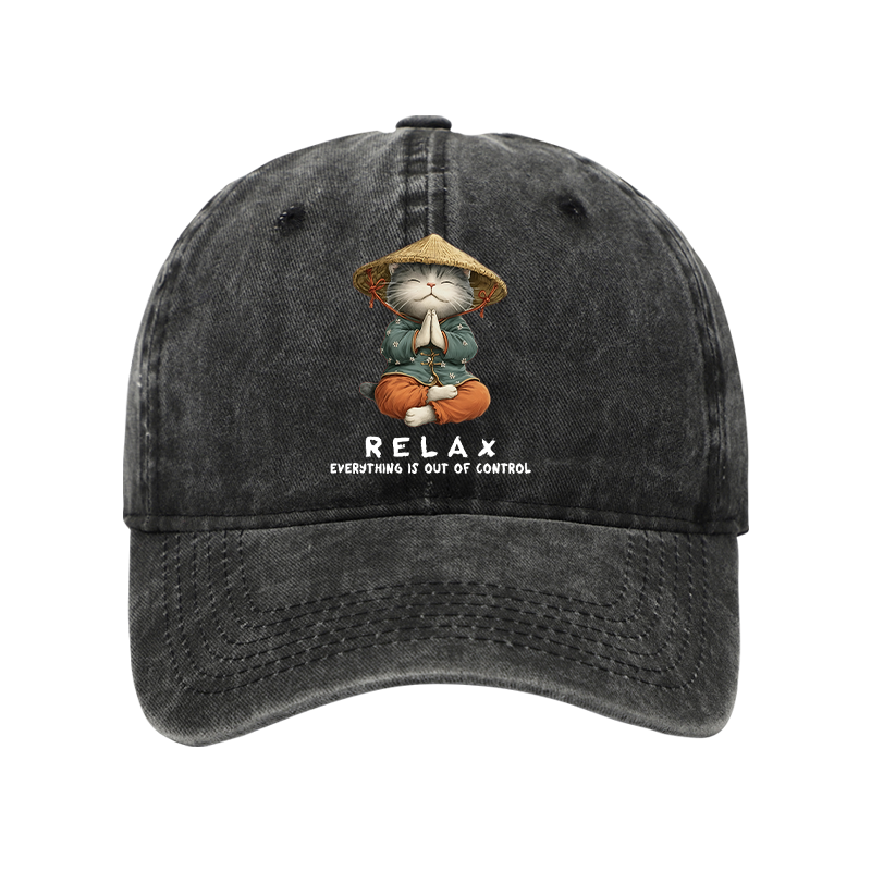 Tokyo-Tiger Zen Relax Cat Graphic Washed Cap