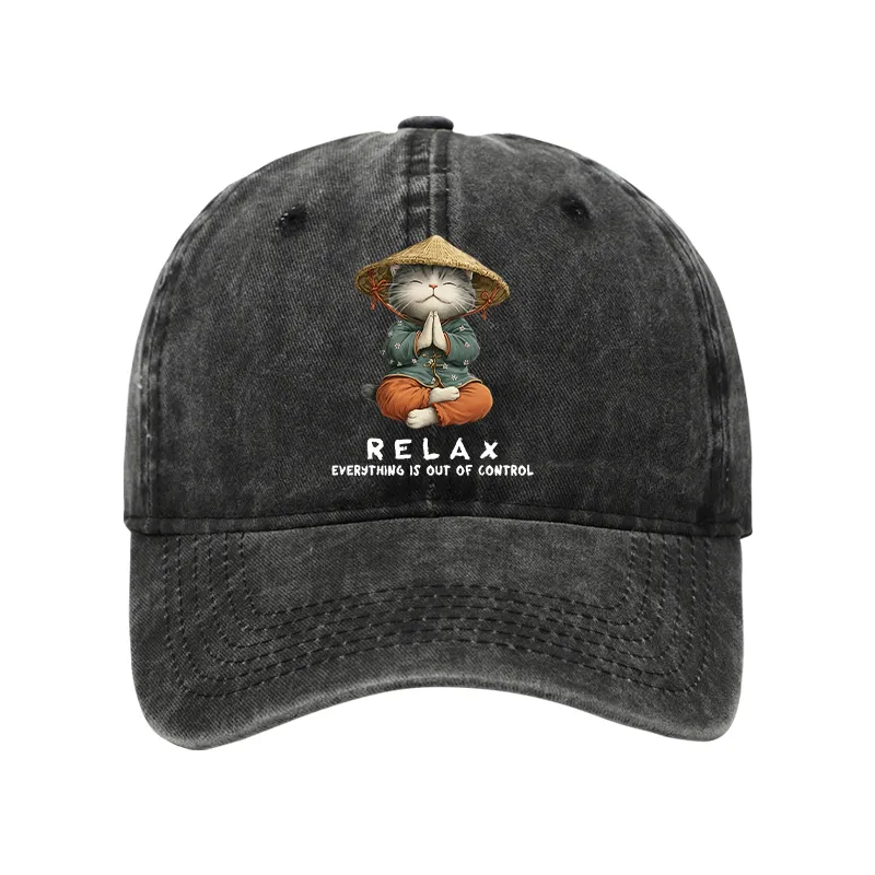 Tokyo-Tiger Zen Relax Cat Graphic Washed Cap