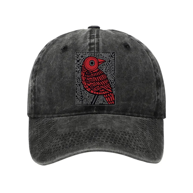 Tokyo-Tiger Retro Woodblock Bird Washed Cap