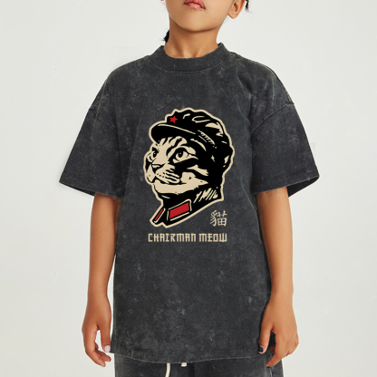 Tokyo-Tiger Chinese Spirit Cat Kids Washed T-Shirt