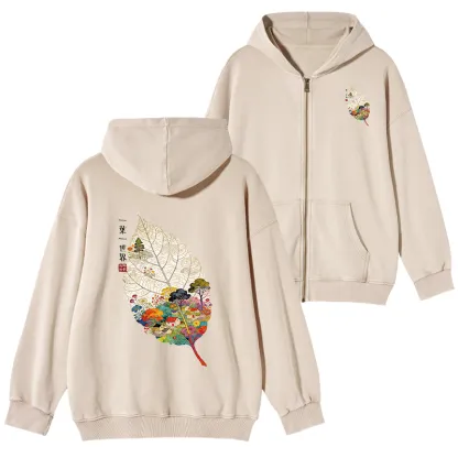 Tokyo-Tiger One Leaf Holds A Tiny Colorful World Washed Zip Hoodie