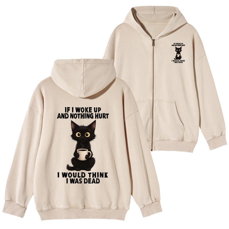Tokyo-Tiger Funny Cute Black Cat And Coffee Meme Washed Zip Hoodie