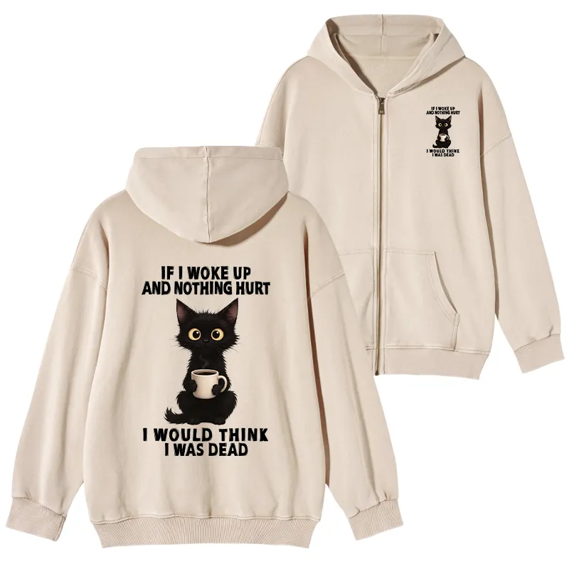 Tokyo-Tiger Funny Cute Black Cat And Coffee Meme Washed Zip Hoodie