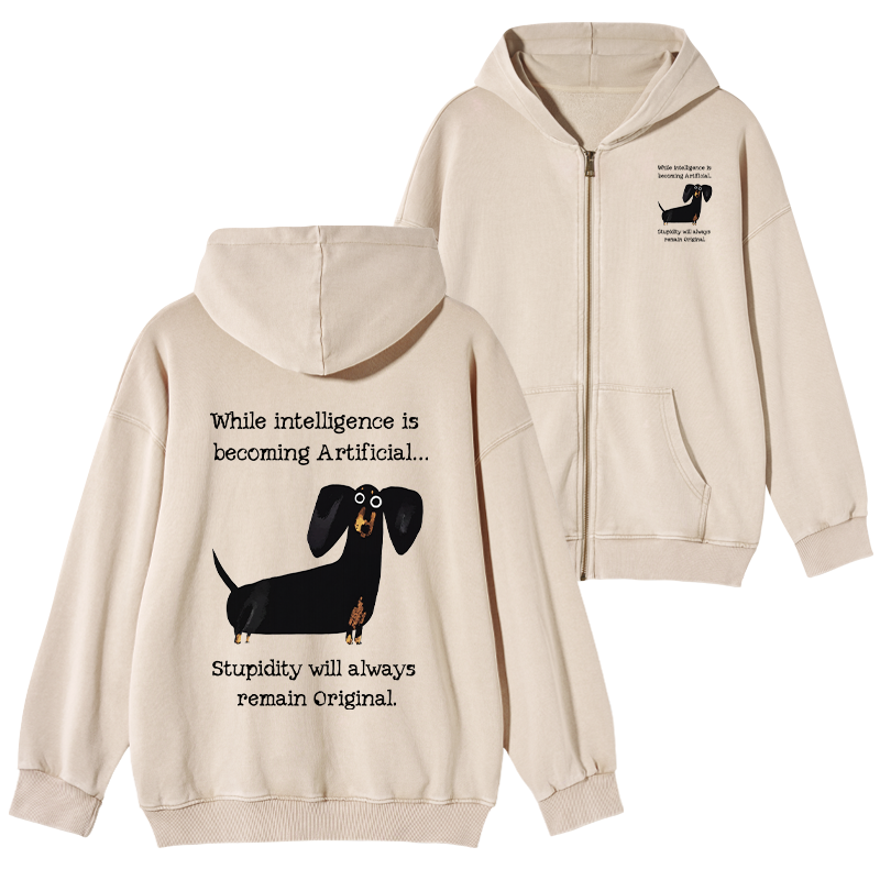 Tokyo-Tiger Dachshund Real Humor Funny Meme Washed Zip Hoodie