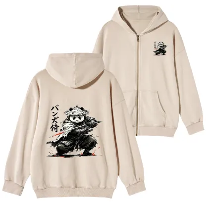 Tokyo-Tiger Panda Samurai Warrior Washed Zip Hoodie