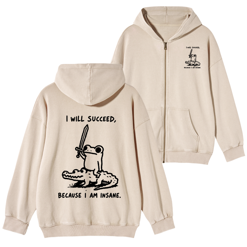 Tokyo-Tiger Warrior Frog Funny Meme Washed Zip Hoodie