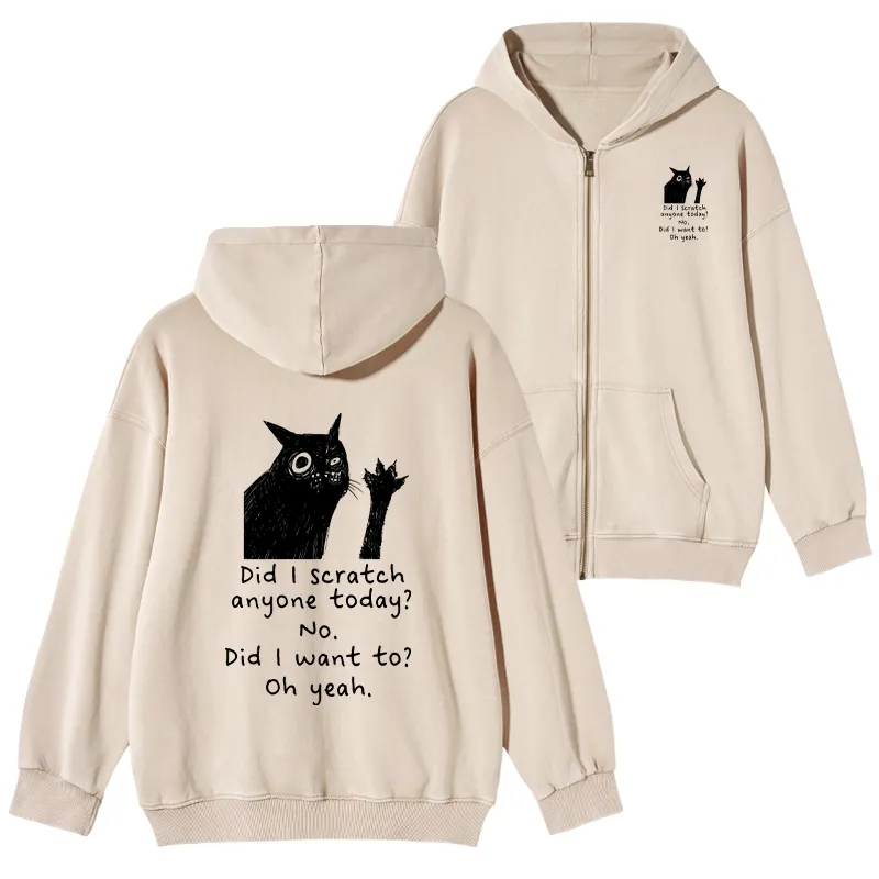 Tokyo-Tiger Black Cat Scratches People Washed Zip Hoodie