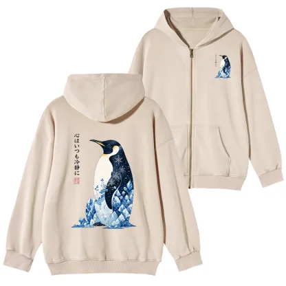 Tokyo-Tiger Keep Calm Penguin Washed Zip Hoodie
