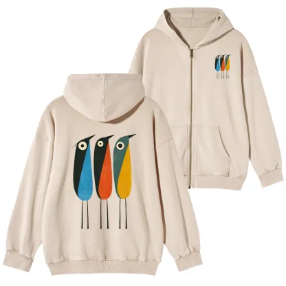 Tokyo-Tiger Bold Shape Birds Washed Zip Hoodie