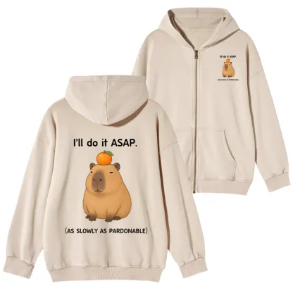 Tokyo-Tiger Slow Task Capybara Meme Washed Zip Hoodie