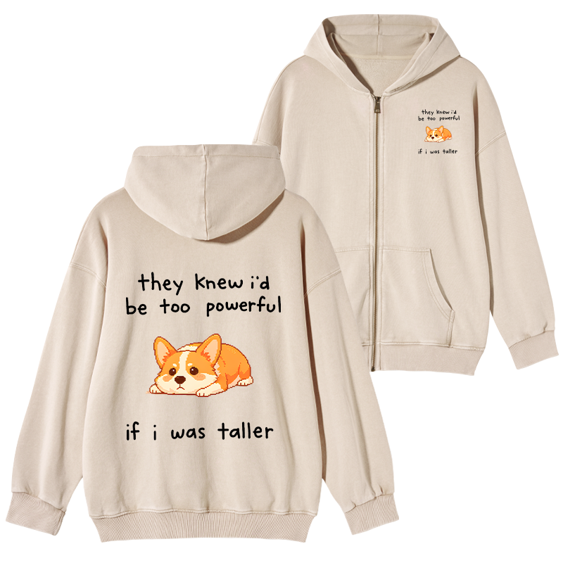 Tokyo-Tiger Funny Short Dog Joke Washed Zip Hoodie