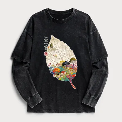 Tokyo-Tiger One Leaf Holds A Tiny Colorful World Washed Double Layer T-Shirt