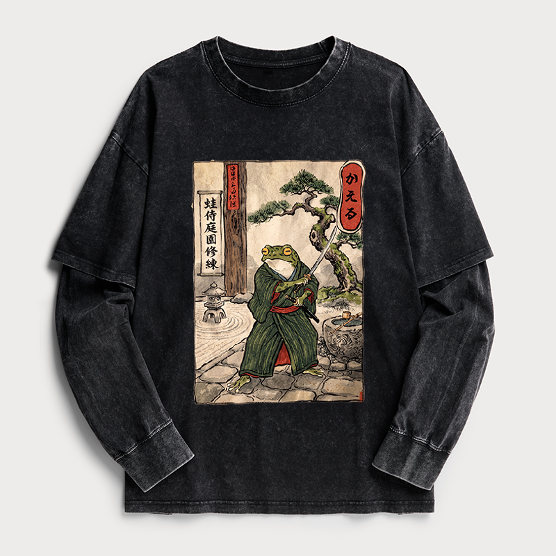 Tokyo-Tiger Samurai Frog Training Washed Double Layer T-Shirt