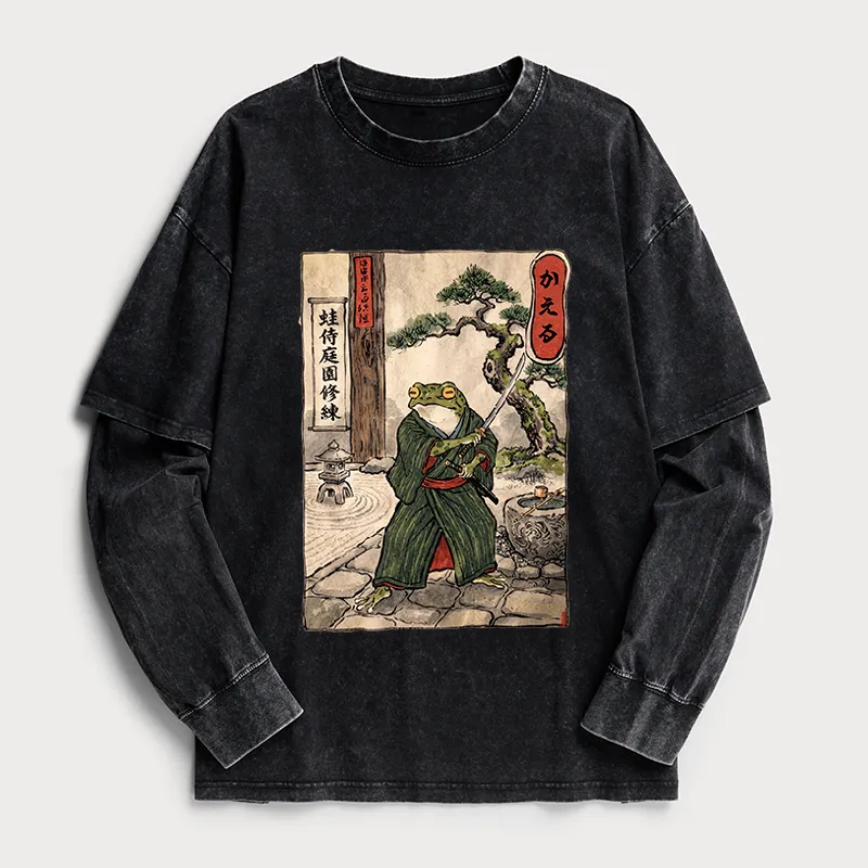 Tokyo-Tiger Samurai Frog Training Washed Double Layer T-Shirt Sale