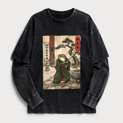 Tokyo-Tiger Samurai Frog Training Washed Double Layer T-Shirt