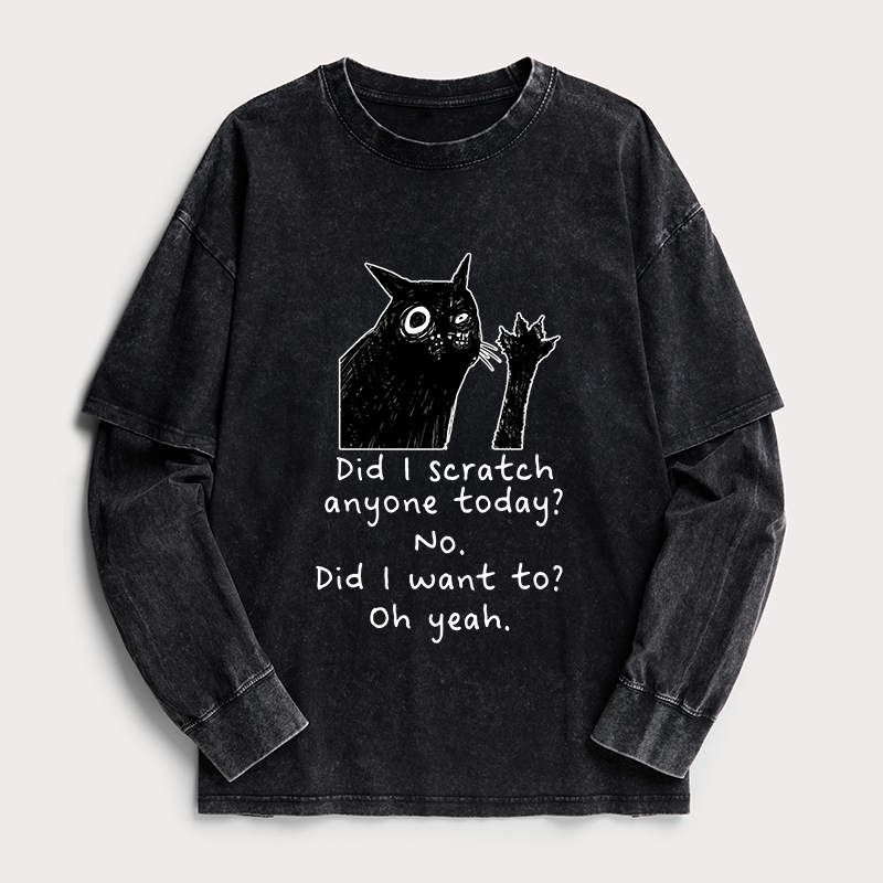 Tokyo-Tiger Black Cat Scratches People Washed Double Layer T-Shirt