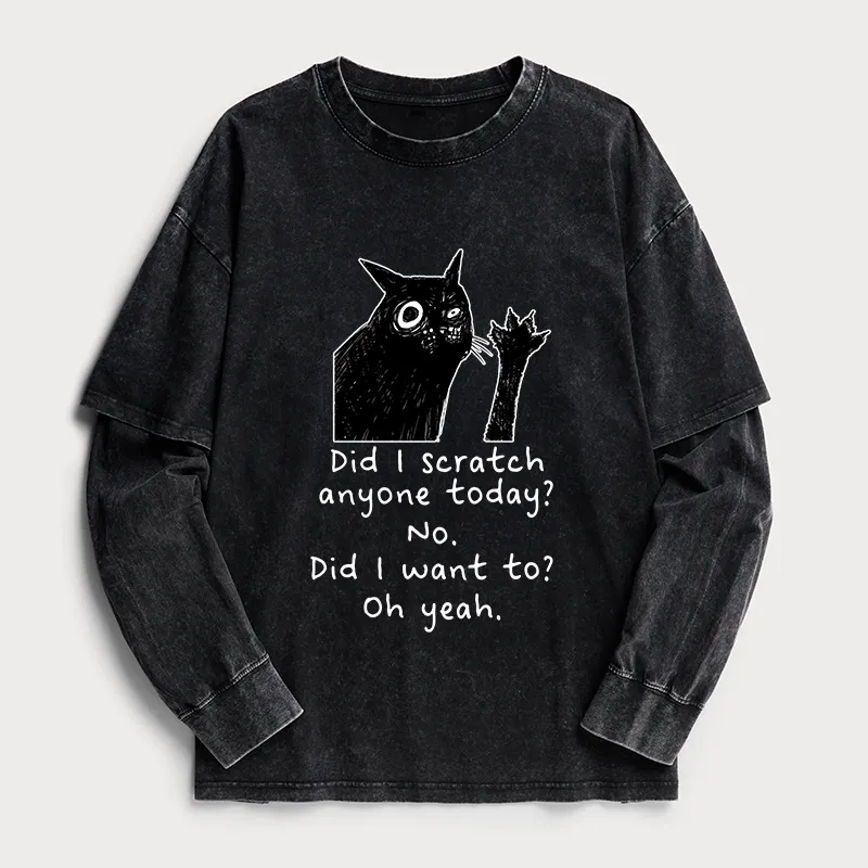 Tokyo-Tiger Black Cat Scratches People Washed Double Layer T-Shirt Sale