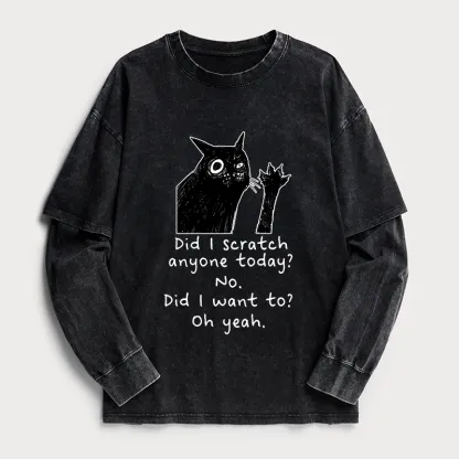 Tokyo-Tiger Black Cat Scratches People Washed Double Layer T-Shirt