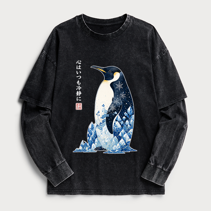 Tokyo-Tiger Keep Calm Penguin Washed Double Layer T-Shirt