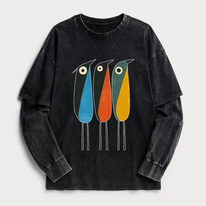 Tokyo-Tiger Bold Shape Birds Washed Double Layer T-Shirt