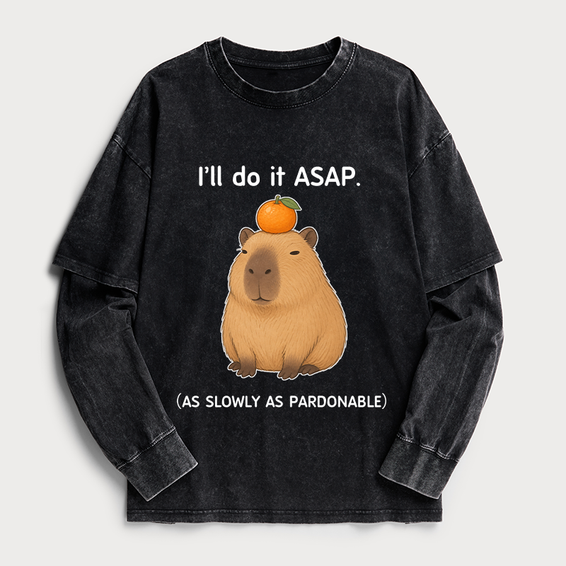 Tokyo-Tiger Slow Task Capybara Meme Washed Double Layer T-Shirt