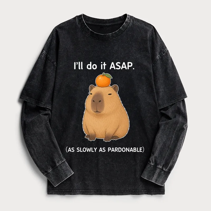 Tokyo-Tiger Slow Task Capybara Meme Washed Double Layer T-Shirt Sale