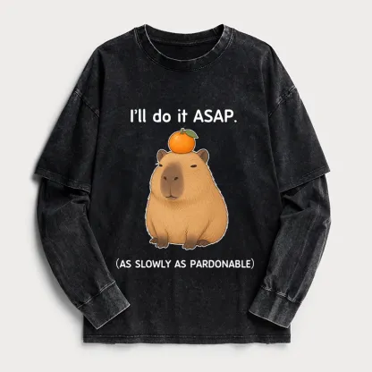 Tokyo-Tiger Slow Task Capybara Meme Washed Double Layer T-Shirt