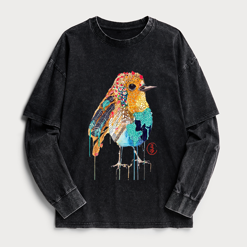 Tokyo-Tiger Sparkly Wild Bird Washed Double Layer T-Shirt