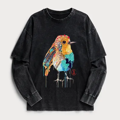 Tokyo-Tiger Sparkly Wild Bird Washed Double Layer T-Shirt