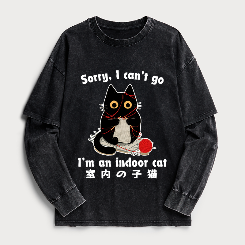 Tokyo-Tiger Indoor Cat Meme Washed Double Layer T-Shirt