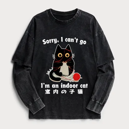 Tokyo-Tiger Indoor Cat Meme Washed Double Layer T-Shirt