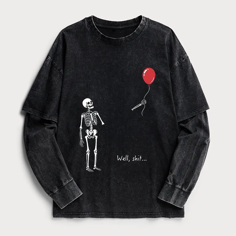 Tokyo-Tiger Skeleton Balloon Meme Washed Double Layer T-Shirt Sale