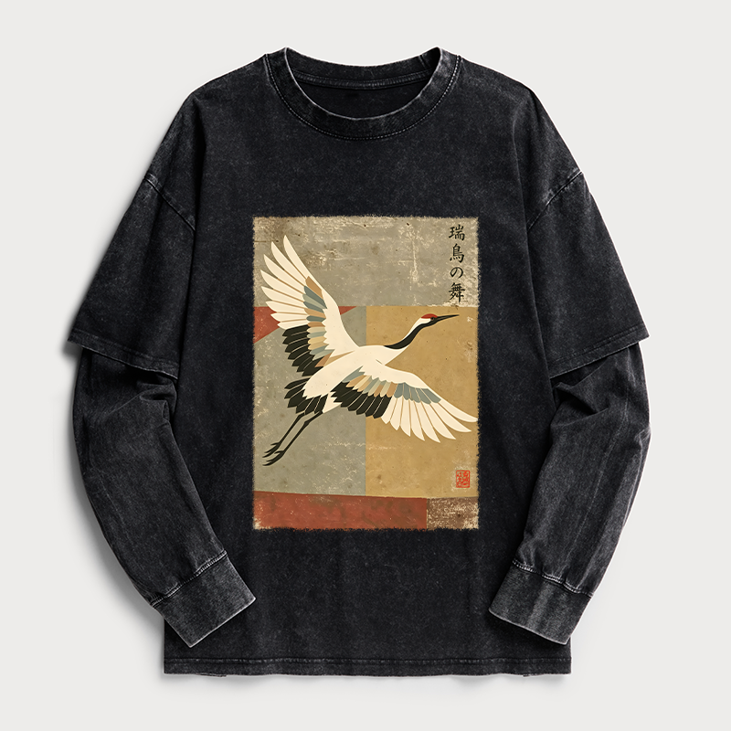 Tokyo-Tiger Crane Spirit Washed Double Layer T-Shirt