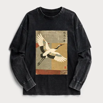 Tokyo-Tiger Crane Spirit Washed Double Layer T-Shirt