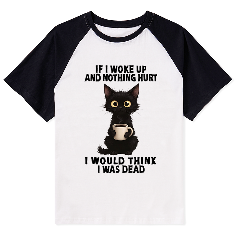 Tokyo-Tiger Funny Cute Black Cat And Coffee Meme Raglan T-shirt