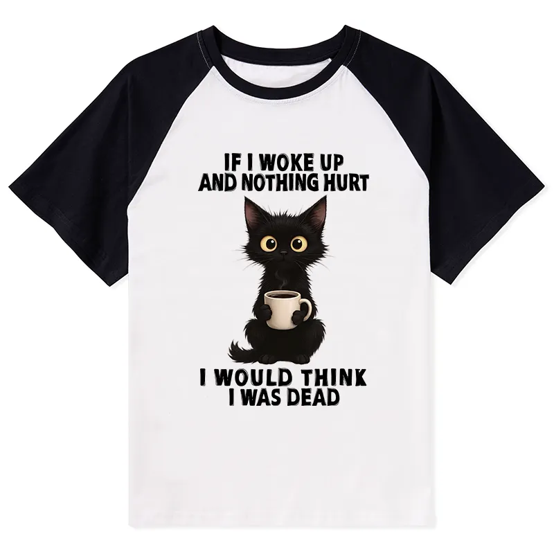 Tokyo-Tiger Funny Cute Black Cat And Coffee Meme Raglan T-shirt