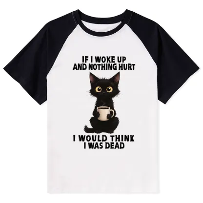 Tokyo-Tiger Funny Cute Black Cat And Coffee Meme Raglan T-shirt