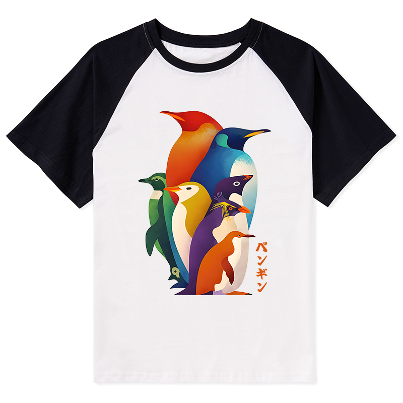 Tokyo-Tiger Cute Multi Tone Penguins Raglan T-shirt