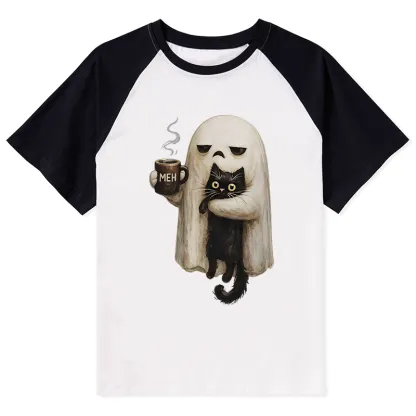 Tokyo-Tiger Ghost Cat Coffee Mood Raglan T-shirt