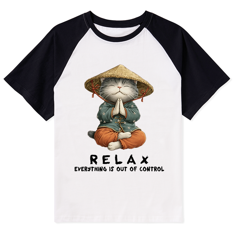 Tokyo-Tiger Zen Relax Cat Graphic Raglan T-shirt