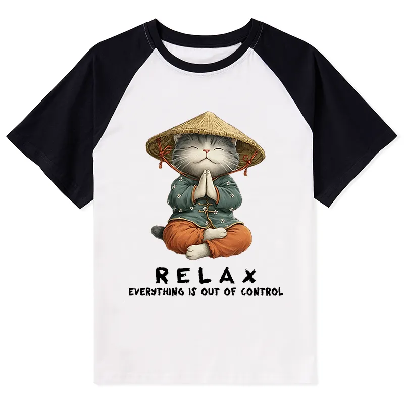 Tokyo-Tiger Zen Relax Cat Graphic Raglan T-shirt Sale