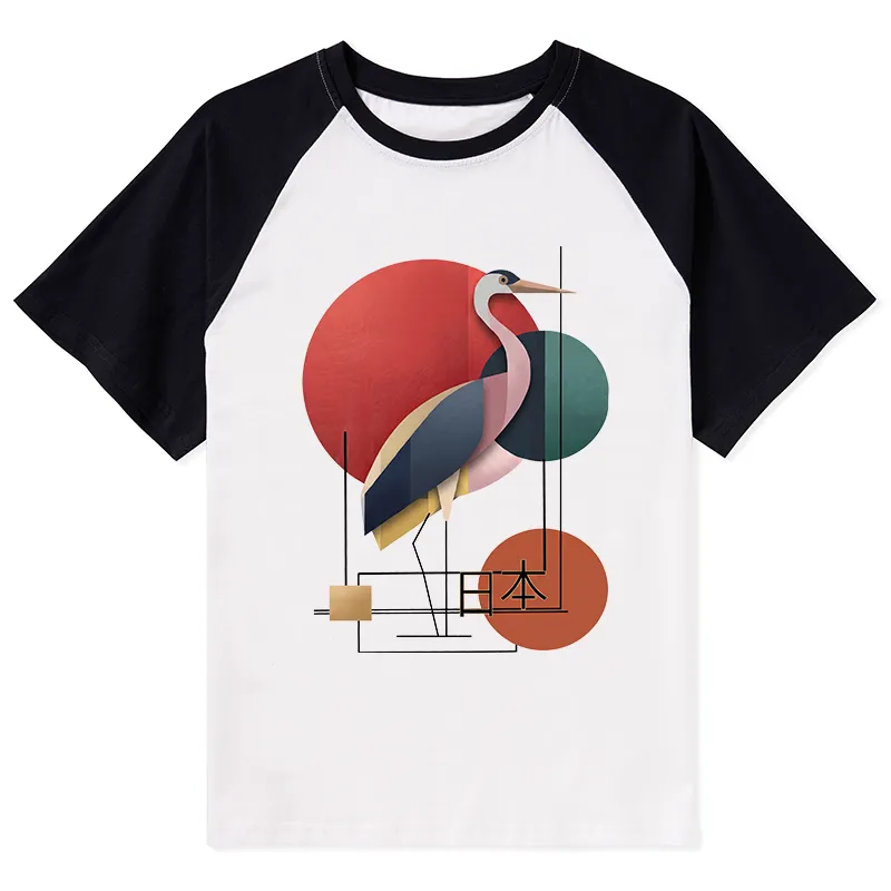 Tokyo-Tiger Geometric Crane Art Raglan T-shirt