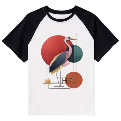 Tokyo-Tiger Geometric Crane Art Raglan T-shirt